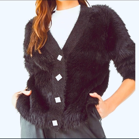 NWT rhinestone faux fur cardigan - Picture 1 of 6